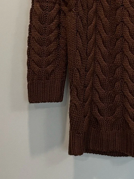 Sézane Drew Merino Wool Cable Knit Sweater Dress Brown Size Medium - Picture 10 of 13